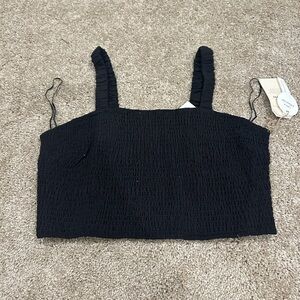 Black Smocked Cropped Tank